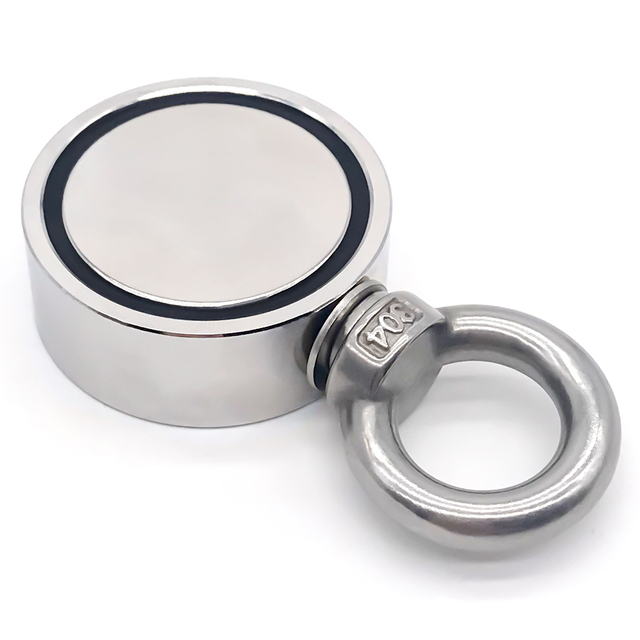 Двусторонние неодимовые рыболовные магниты с проушиной из нержавеющей стали 